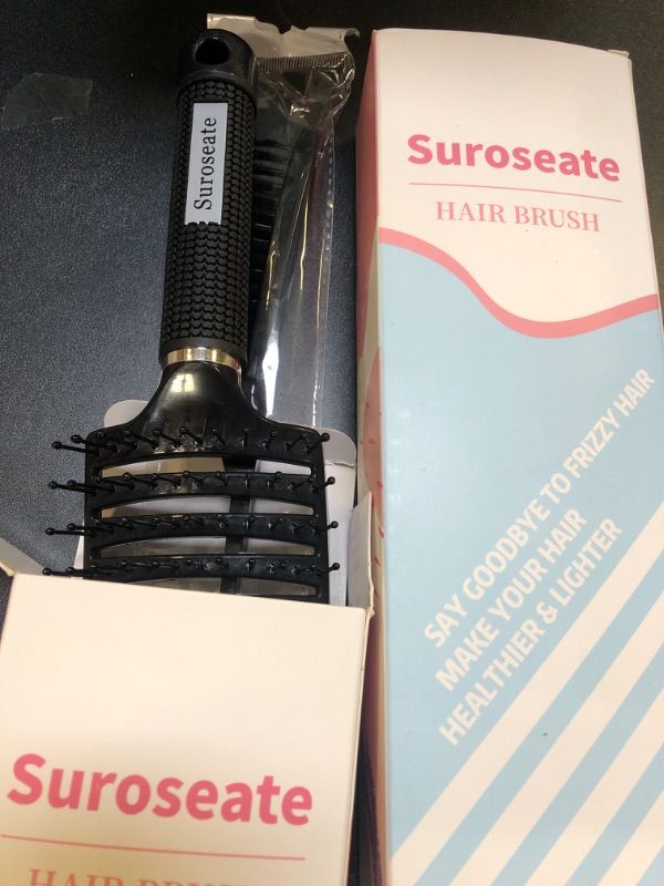 Photo 1 of Suroseate Hair Brush, Detangler Hair Brushes for Women Men Kids Faster Blow Drying, Curved Vent Detangling Brush for Wet Dry Curly Straight Thick Thin Hair Adds Shine, Makes Hair Smooth (black) - Pack of 2