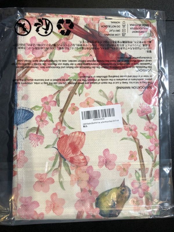 Photo 2 of ZAEW Bardinal Bird Pink Flowers Peach Blossom Butterfly Spring Table Runner Summer Seasons Burlap Table Decoration for Home Kitchen Dining Dinner Indoor Holiday Farmhouse Decor 13x72 Inch