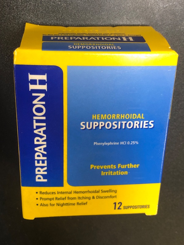 Photo 1 of  Preparation H Hemorrhoid Symptom Treatment Suppositories, Burning, Itching and Discomfort Relief 12ct - Expires 2026