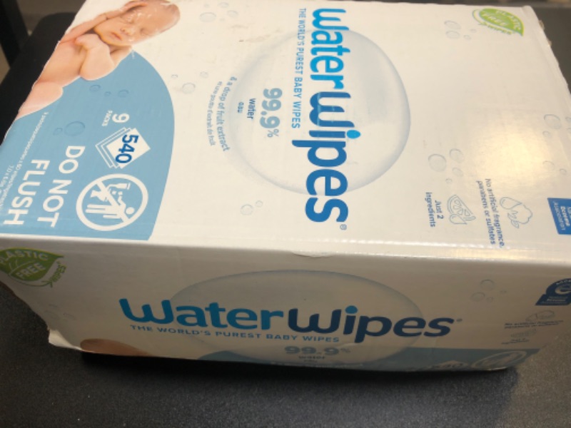 Photo 2 of WaterWipes Plastic-Free Original-baby Wipes, 99.9% Water Based Wipes, Unscented & Hypoallergenic for Sensitive Skin, 60 Count (Pack of 9) Total 540 wipes, Packaging May Vary