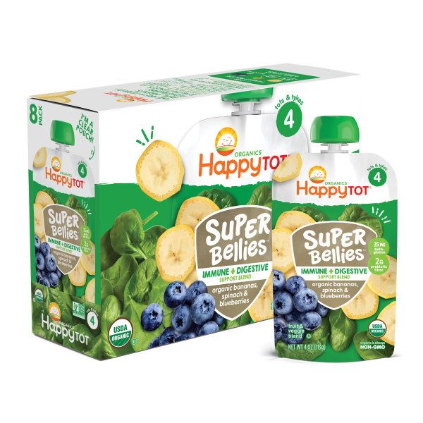 Photo 1 of (8 Pouches)  2 PCK Happy Tot Super Bellies Stage 4 Organic Toddler Food Bananas Spinach & Blueberries  EXP JAN 12 2025