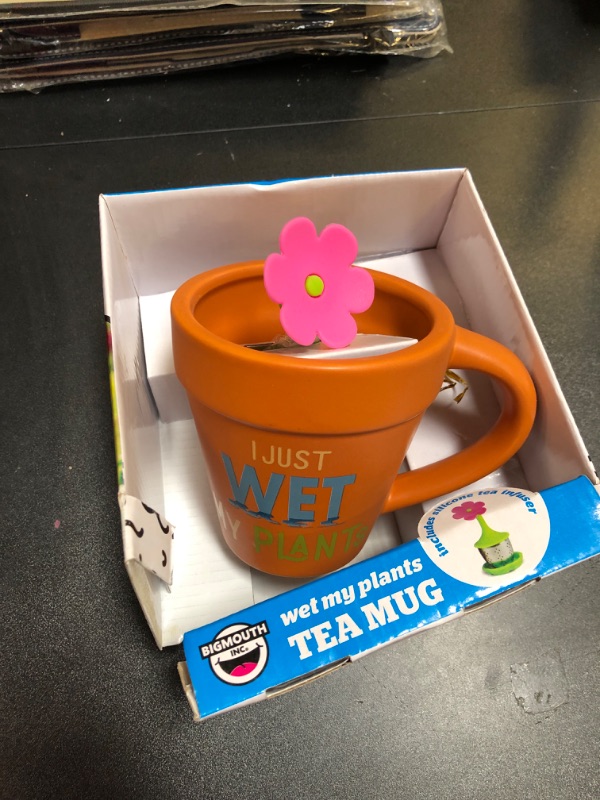 Photo 2 of  BigMouth Inc Terracotta Plant Mug with Pink Flower Infuser, I Just Wet My Plants Funny Tea Cup Set, Gift for Plant Lovers and Gardeners
