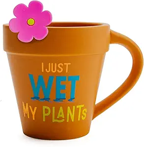 Photo 1 of  BigMouth Inc Terracotta Plant Mug with Pink Flower Infuser, I Just Wet My Plants Funny Tea Cup Set, Gift for Plant Lovers and Gardeners
