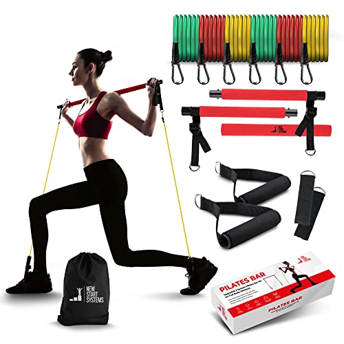 Photo 1 of 196852534722NEW START SYSTEMS - Pilates Bar Kit with Resistance Bands [3 Pairs] - Innovative 3 Section- with Stackable Bands for Legs, with Bonus Stirrups and Han

