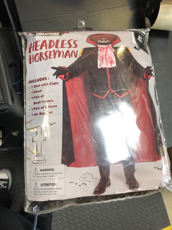 Photo 2 of Spooktacular Creations Adult Black Headless Horseman Set, includes Vest with Cape, Hood, Boot Covers, Gloves for Men Halloween Costume-XL