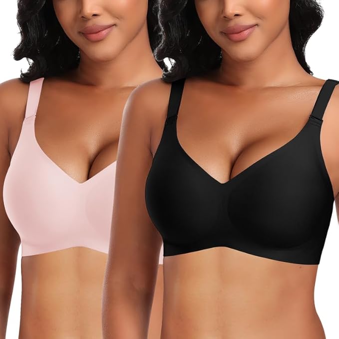 Photo 1 of DOCUMO Seamless Bras for Women No Underwire Comfort Push Up Wireless Bra Support and Lift V Neck Bralettes with Bra Extender
