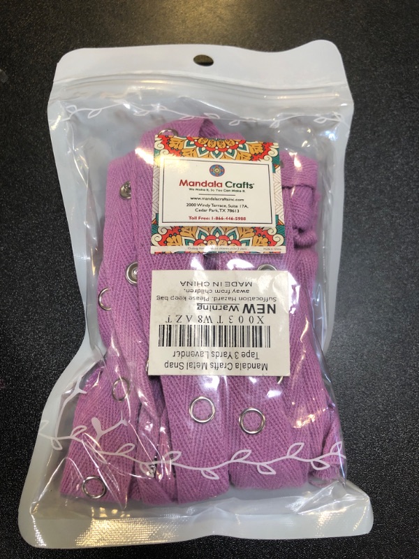 Mandala Crafts Metal Snap Tape for Sewing by Yard Lavender Cotton