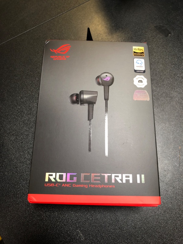 Photo 3 of ASUS ROG Cetra II in-Ear Gaming Headphones | Earbuds, Microphone, ANC, USB-C, Aura Sync RGB Lighting, Bundled Travel Case, Silicon Tips, Compatible with Laptop, Switch, ROG Phone and Smart Devices