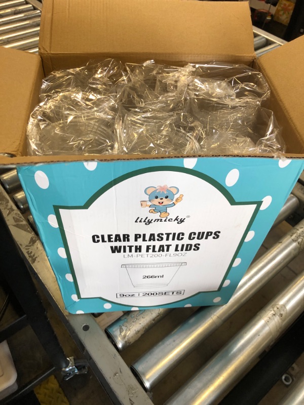 Photo 3 of [200 PACK] 9 oz Clear Plastic Cups with Flat Lids