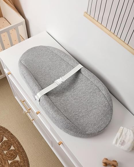 Photo 1 of Blissful Diary Baby Changing Pad with Waterproof Lining Foam, Includes a Soft & Washable Cover, Contoured Changing Table Pads for Dresser Top with Non-Slip Bottom, 32”×16”, Gray
