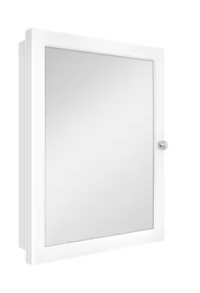 Photo 1 of 20 in. W x 26 in. H Rectangular Framed Recessed or Surface-Mount Bathroom Medicine Cabinet with Mirror, White
