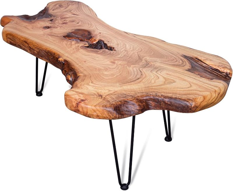 Photo 1 of  Natural Wood Edge Contemporary Coffee Cocktail Table, Warm&Air Live Edge Coffee Table,Living Room Coffee Table with Clear Lacquer Finish and Metal Hairpin Legs,Unique Desktop