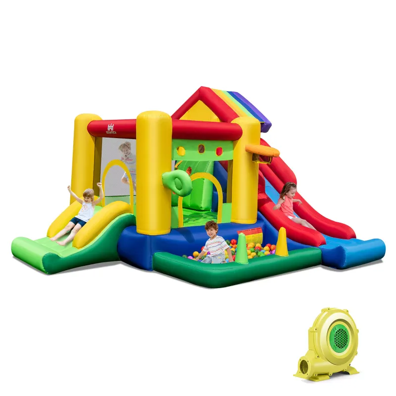 Photo 1 of Kids Colorful Rainbow Inflatable Bounce Castle w/ 50 Ocean Balls & 735W Blower
