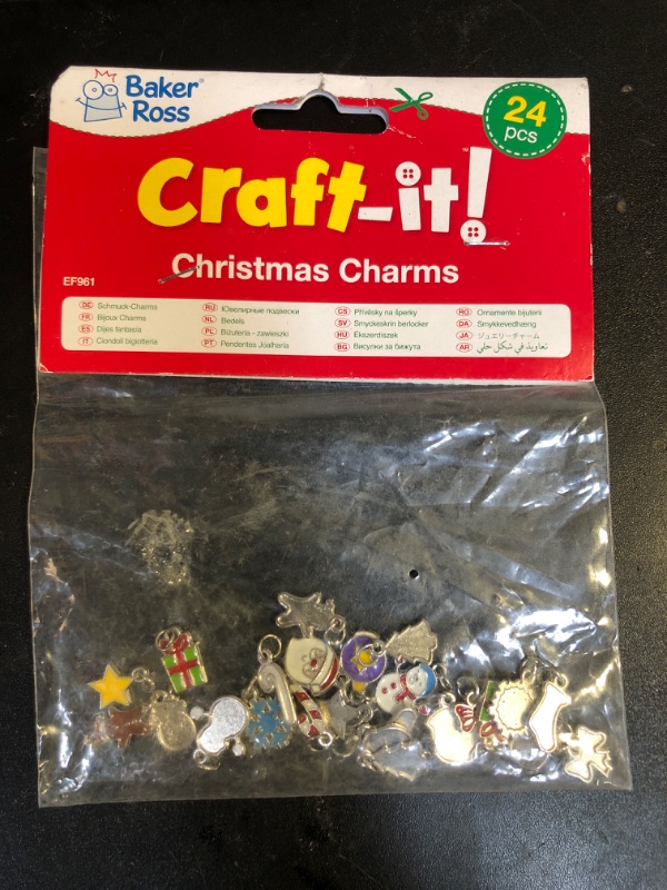 Photo 2 of Baker Ross EF961 Christmas Charms - Pack of 24, Ideal for Jewelry, Bracelet, Necklace and KeychainMaking, Kids' Arts and Crafts, Gifts