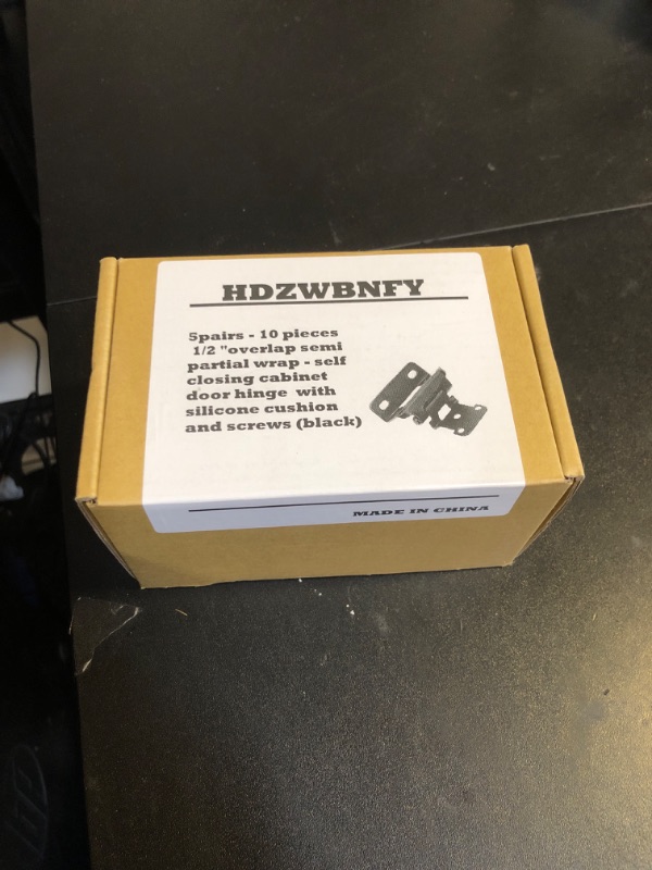 Photo 1 of 1/2" Overlay semi Partial wrap Cabinet Door Hinges, Self-Closing,with Cushions and Screws (Black2, 5 Pairs - 10 Pieces)