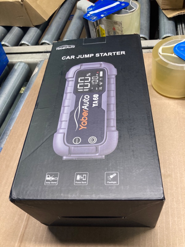 Photo 1 of YaberAuto Car Battery Jump Starter 8000A Jump Box 65W Fast Charging (All Gas/12.0L Diesel) Portable Car Jump Starter Battery Pack, Car Battery Jumper with Extended Jumper Cables, 600 Lumens Light