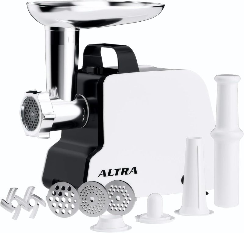 Photo 1 of ALTRA LIFE Meat Grinder Electric, Sausage Maker, Meat Mincer with Hanlde, 2 Stainless Steel Blades & 3 Stainless Steel Grinding Plates, Sausage Stuffer & Kubbe Kit for Home Kitchen Use