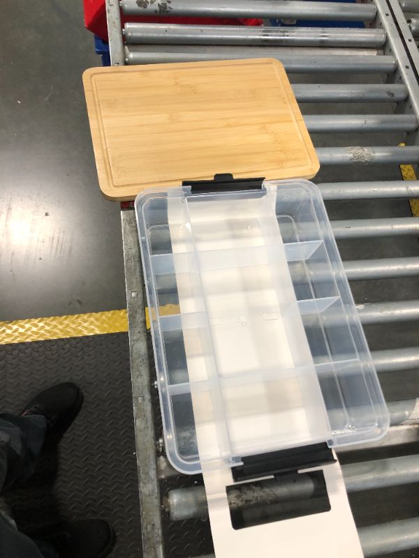 Photo 2 of ***minor damage on handle locking part***Farberware Build Snacklebox Serving Tray with Locking Bamboo Cutting Board Lid, Portable Storage Container with Compartments for Charcuterie, and More, Natural