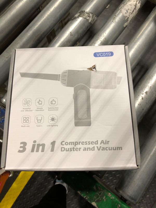 Photo 1 of Compressed Air Duster, 3 in 1 Cordless Electric Air Duster, Vacuum & Inflate Swimming Ring, 3 Gear Adjustable 100,000RPM Handheld Mini Car Vacuum Cleaner & Keyboard Air Blower with LED Light (Black)