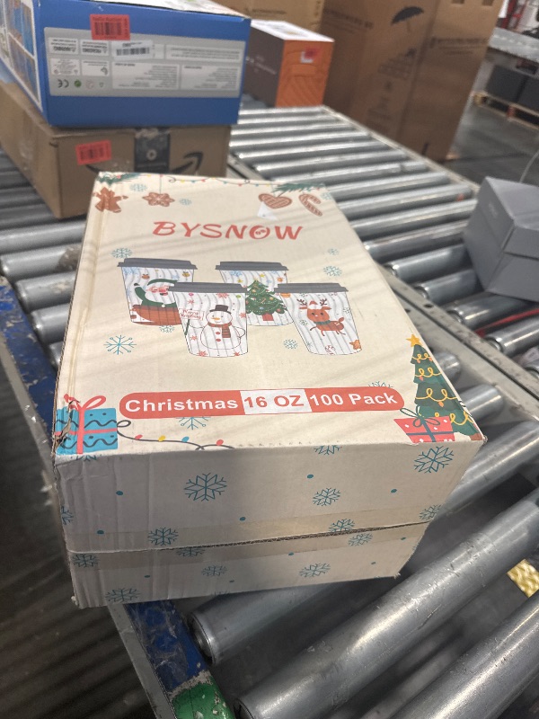 Photo 1 of 100 Count Christmas Paper Cups, Xmas Disposable coffee Cups Snowflake Santa Snowman Elk Christmas Cups, 16 oz Disposable Christmas Cups for Daily Use Holiday Party(16oz 100Count)