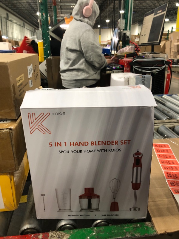 Photo 1 of KOIOS 5-in-1 Hand Immersion Blender, 1000W 12 Speed Handheld Blender, Copper Motor Stainless Steel Blade Stick Blender,600ml Mixing Beaker,500ml Food Processor, Whisk, Milk Frother, BPA-Free, Red