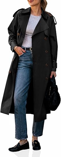 Photo 1 of Cicy Bell Womens Long Double-Breasted Hooded Coat Winter Warm Wool Trench Coat with Belts