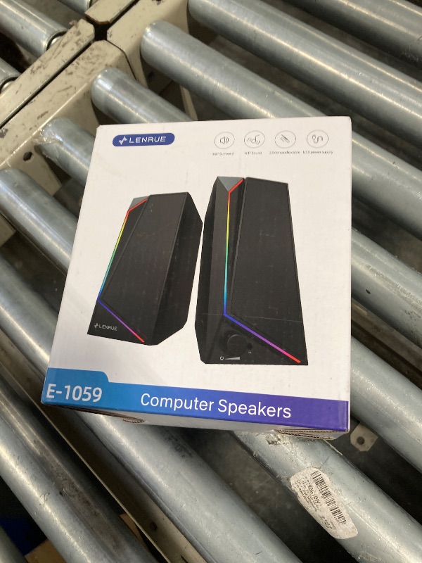 Photo 1 of LENRUE Computer Speakers, USB/USB-C Powered PC Speakers with Loud Stereo Sound, Headphone-in for Desktop, Laptop, Monitor (USB-C to USB Adapter Included)