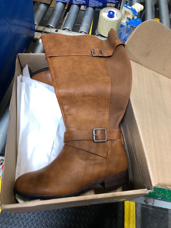 Photo 1 of Luoika Women's Extra Wide Calf Knee High Boots, Wide Width Round-Toe Blocked Heel Winter Tall Boots.190503 Brown 9.5XW