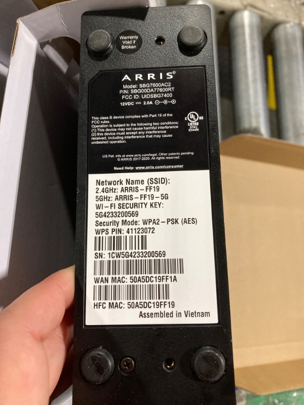 Photo 4 of **FOR PARTS ONLY** ARRIS SURFboard SBG7600AC2 DOCSIS 3.0 Cable Modem & AC2350 Wi-Fi Router , Approved for Comcast Xfinity, Cox, Charter Spectrum & more , Four 1 Gbps Ports , 800 Mbps Max Internet Speeds