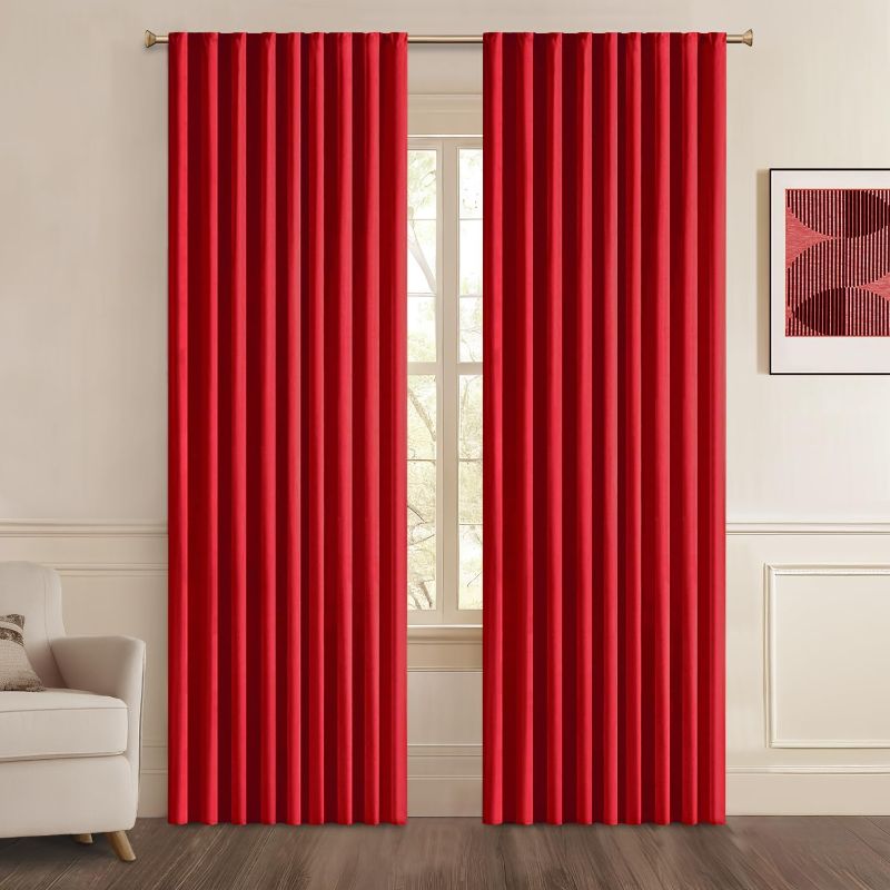 Photo 1 of  Rod Pocket and Back Tab Blackout Curtains for Bedroom - Thermal Insulated Room Darkening Curtains for Living Room, 2 Window Curtain Panels (42 x 72 Inch, Red)