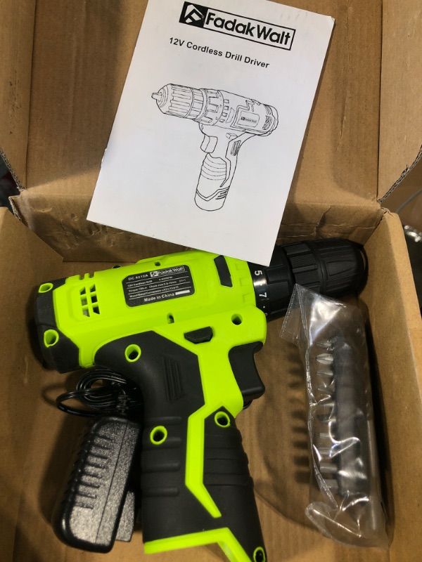 Photo 3 of ****NO BATTERY INCLUDED****
FADAKWALT Cordless Drill Set,12V Power Drill Set with Battery and Charger, Electric Driver/Drill Bits, 3/8'' Keyless Chuck,21+1 Torque Setting, 180 inch-lbs, with LED Electric Drill Set (Green)