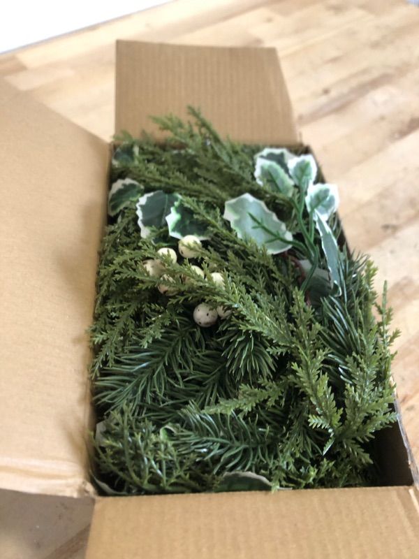 Photo 1 of 6.6 Ft Christmas Garland Prelit with 20 LED Lights, Battery Powered with Timer, Lighted Garland with White Berries for Mantle Stairs Wall, Indoor&Outdoor Pine Garlands for Christmas Decorations