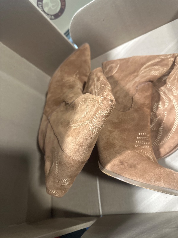 Photo 1 of **USED**VOMIRA Knee High Cowboy Boots Suede Boots for Women Pointed Toe Chunky High Heels Pull-on Embroidered Boots Western Boots Wide Calf Cowgirl Boots SIZE 6