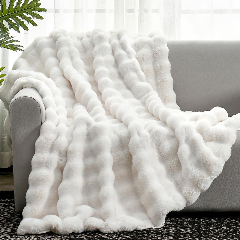 Photo 1 of ***USED***CozyBloom Luxury Soft Faux Fur Throw Blanket for Couch, Decorative Cozy Plush Long Shaggy Fluffy Blanket, Solid Comfy Fleece Furry Blanket