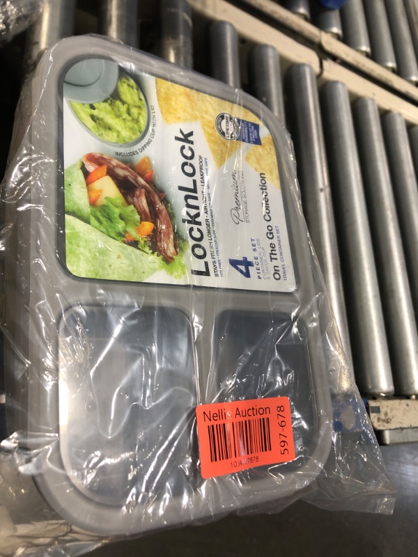 Photo 1 of LOCK & LOCK LocknLock On the Go Meals Three Compartment Divided Lunch Box Container with Sauce Cup for School or Work, 50.7-Ounce, Gray