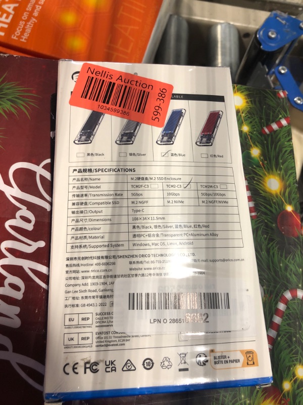 Photo 1 of ORICO M.2 NVMe SSD Enclosure, USB 3.2 Gen 2 (10 Gbps), Transparent External Solid State Drive Adapter Enclosure for 2280 2260 2242 2230 PCI-E M2 M-Key SSD, USB Type C Converter Case-TCM2 Blue