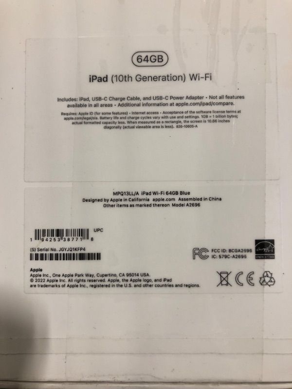 Photo 5 of ****NO CHARGER**** Apple iPad (10th Generation): with A14 Bionic chip, 10.9-inch Liquid Retina Display, 64GB, Wi-Fi 6, 12MP front/12MP Back Camera, Touch ID, All-Day Battery Life – Blue