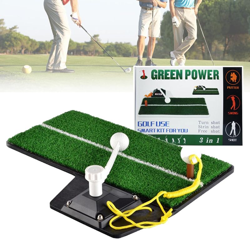 Photo 1 of 3-in-1 Golf Practice Device - Swing, Putt, Shot, 360° Rotation, Indoor and Outdoor Golf Green Mat, Home Office Golf Gift Set for Adults, Non-Slip Rubber Bottom, PP Grass
