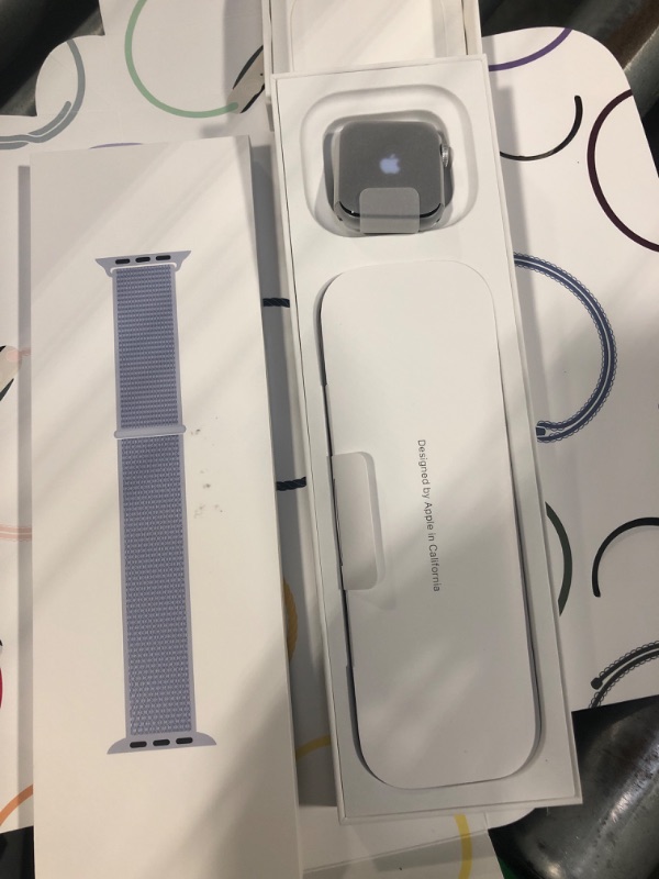 Photo 1 of ** Open inspection New ** Apple Watch SE (2nd Gen) [GPS + Cellular 40mm] Smartwatch with Silver Aluminum Case with Blue Cloud Sport Loop One Size. Fitness and Sleep Trackers, Crash Detection, Heart Rate Monitor, Carbon Neutral