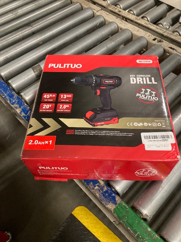 Photo 2 of (***NO BATTERY***) PULITUO Cordless Drill Set, 20V/2.0Ah Electric Power Drill, Torque 45N.m, 25+1 Torque Setting,1/2” Keyless Chuck, 2 Variable Speed Setting, with 43 PCS Bits, Storage Bag