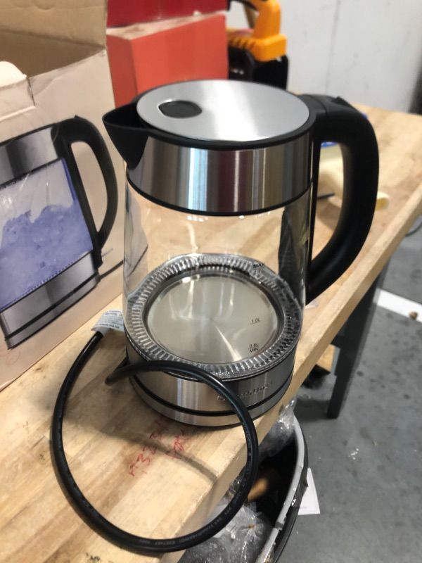 Photo 3 of **USED**
Speed-Boil Electric Kettle For Coffee & Tea - 1.7L Water Boiler 1500W, Borosilicate Glass, Easy Clean Wide Opening, Auto Shut-Off, Cool Touch Handle, LED Light. 360° Rotation, Boil Dry Protection