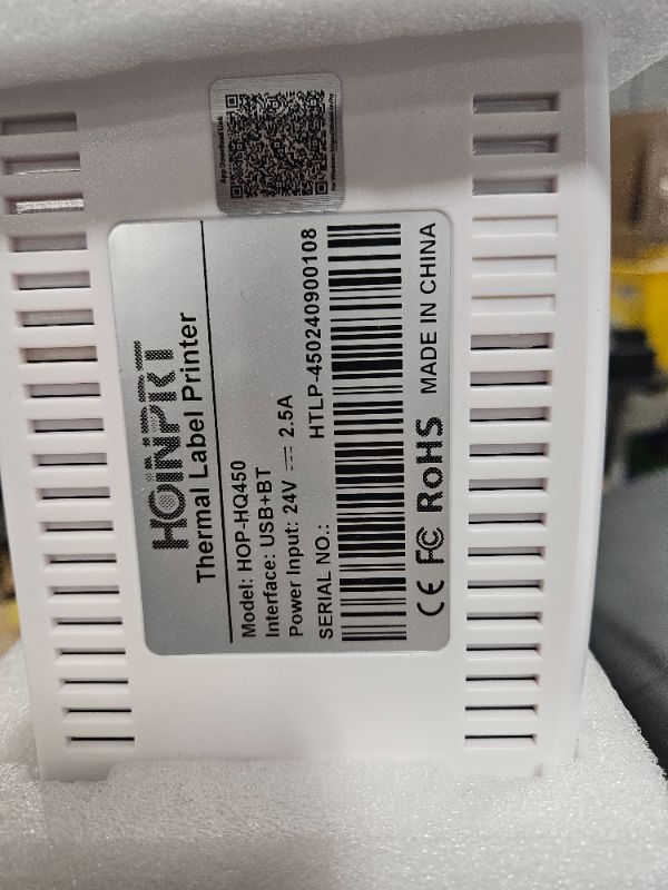 Photo 2 of **USED**
HOINPRT Bluetooth Thermal Label Printer – Thermal Shipping Label Printer – 4 x 6 Label Printer for Small Business, (White)