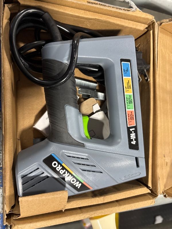 Photo 1 of WORKPRO Electric Corded 4-in-1 Nail Gun, Professional Stapler for Wood Upholstery, Crafts, Framing, Decoration, DIY, Including 3000PCS of Staples and Nails