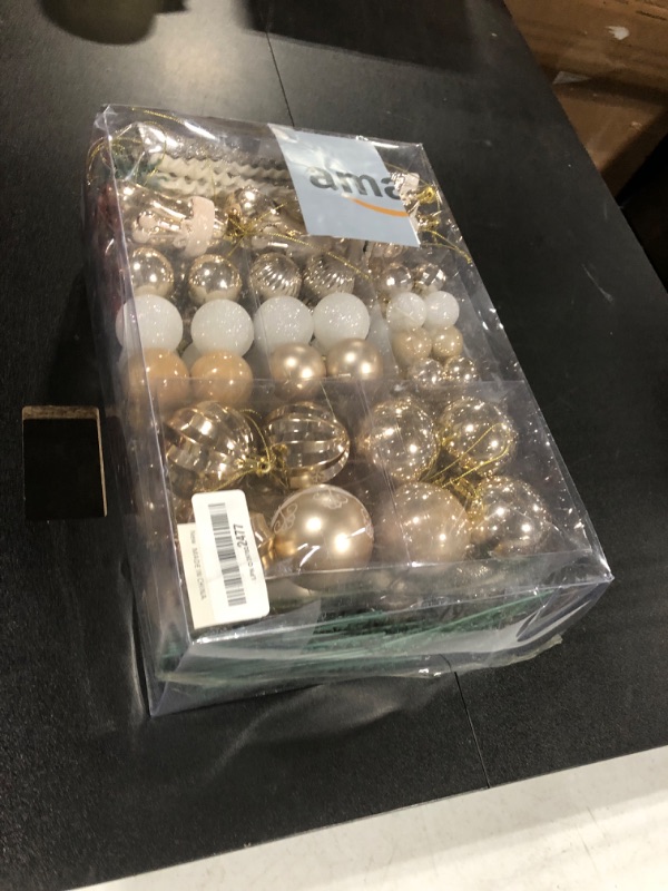Photo 1 of 132-pc Champagne White Christmas Tree Ornament Set - Shatterproof Balls and Hanging Decor for Holiday Tree