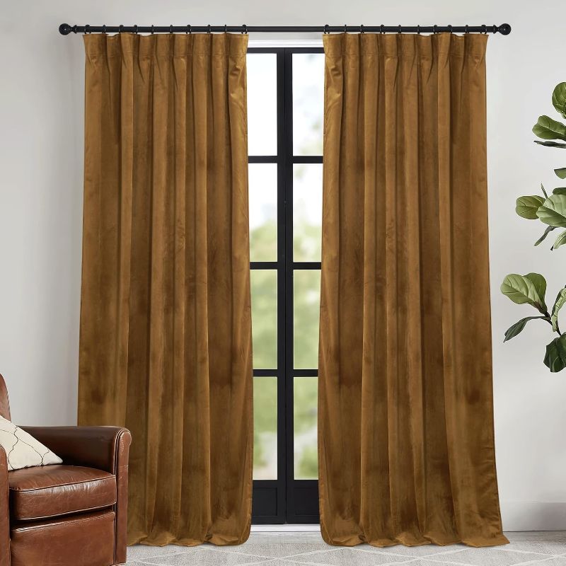 Photo 1 of ***similar color*** RYB HOME Brownish Gold Velvet Curtains 108 inch, Retro Vintage Room Darkening Window Curtains for Living Room Drafts Block Privacy Shades for Bedroom Playroom Home Theater, W52 x L108 inch, 2 Panels