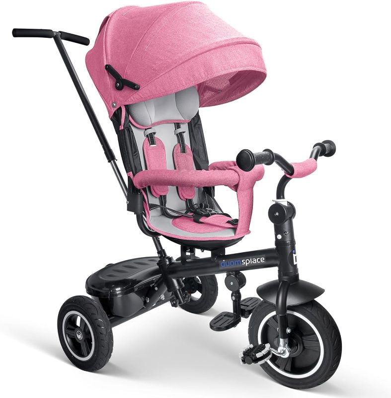 Photo 1 of Pink Tricycle for Toddlers Girls 1-3, Baby Tricycle with Push Handle, 5 Point Harness and Canopy. Toddler Trike for Kids Age 2-4 3-5 3-6. (Pink)
