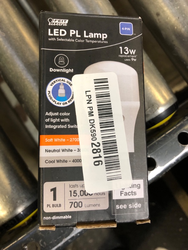 Photo 1 of Feit PL13AB/V/CCT/LED 4-pin Color Selectable PL Lamp 2700/3500/4000K All-in-One (13 WATT Vertical Replacement)