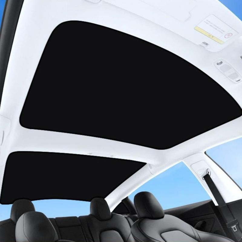 Photo 1 of Big Hippo Car Roof Sunshades for Tesla Model 3,Fit Tesla Model 3 Roof Sunshade,Perfect Heat Insulation Roof Window Sun Protection No Sagging Compatible with Model 3 2021 2022 2023 (2pcs Black)
