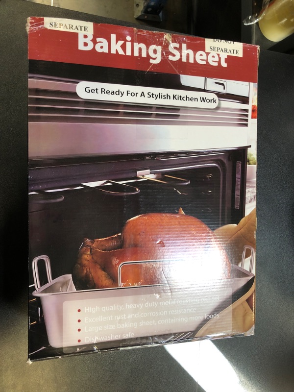 Photo 2 of 17x13in Stainless Steel Turkey Roaster with Racks - Non-toxic, Heavy Duty, For Roasting Turkey, Chicken, Meat, Lasagna