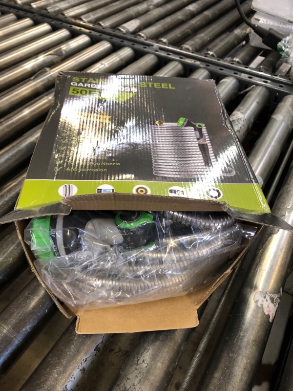 Photo 1 of Garden Hose 50ft, Metal Garden Hose, Heavy Duty Stainless Steel Water Hose with 10-Function Spray Nozzle, 3/4" Fittings, Kink-Free Water Pipe, Sturdy and Leak Proof Metal Hose for Yard Outdoor.